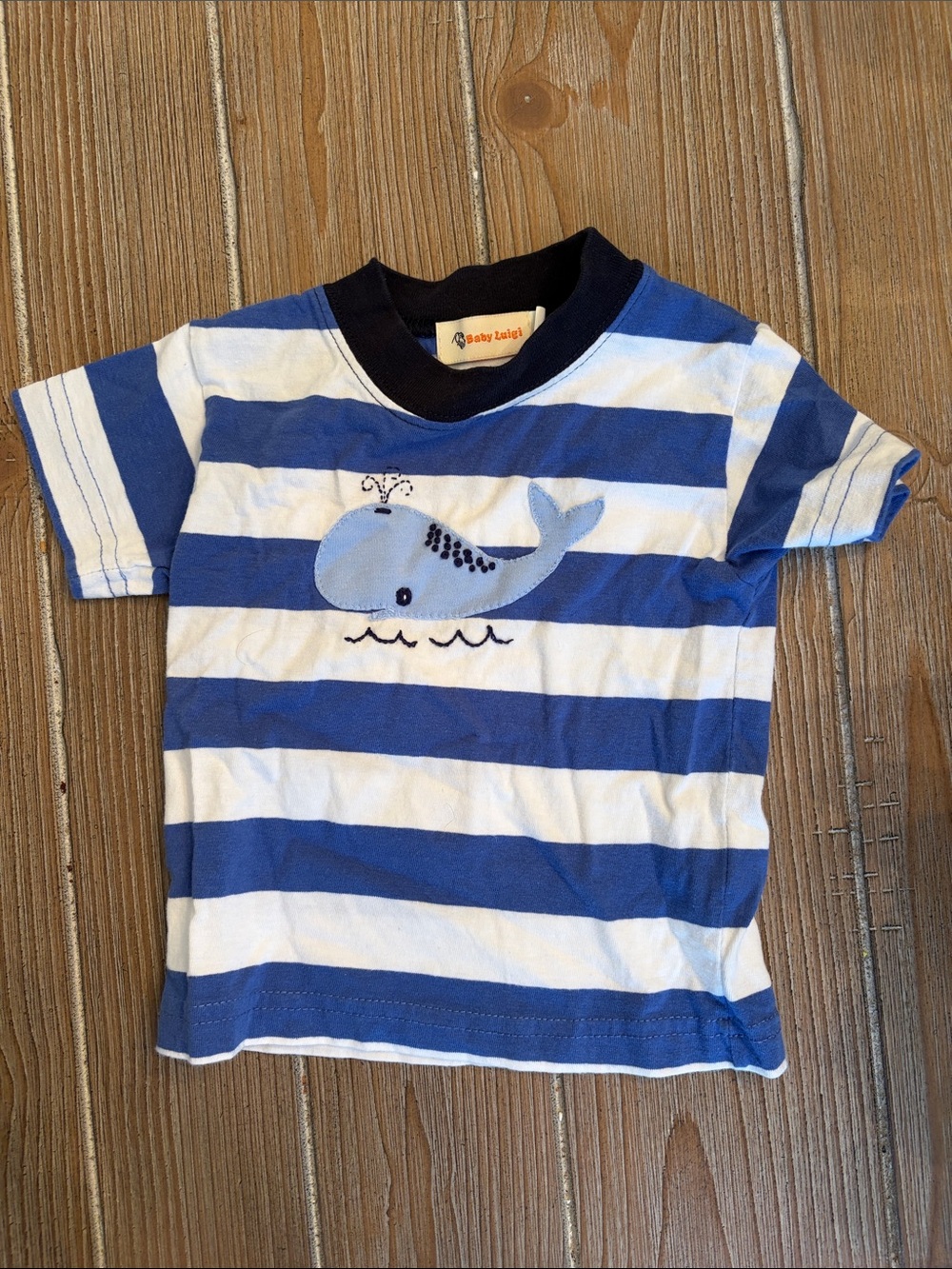 Baby Luigi Blue & White Striped Whale Tee 6 months